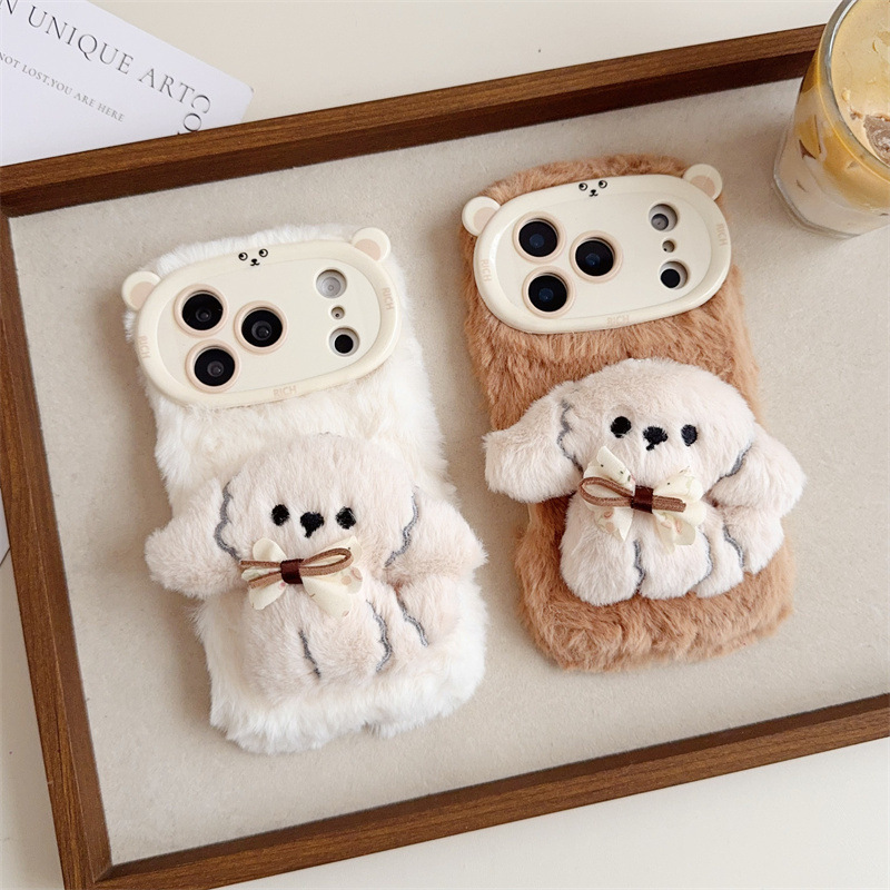 Phone Accessories Iphone - 3D 만화 리본 강아지 따뜻하고 폭신한