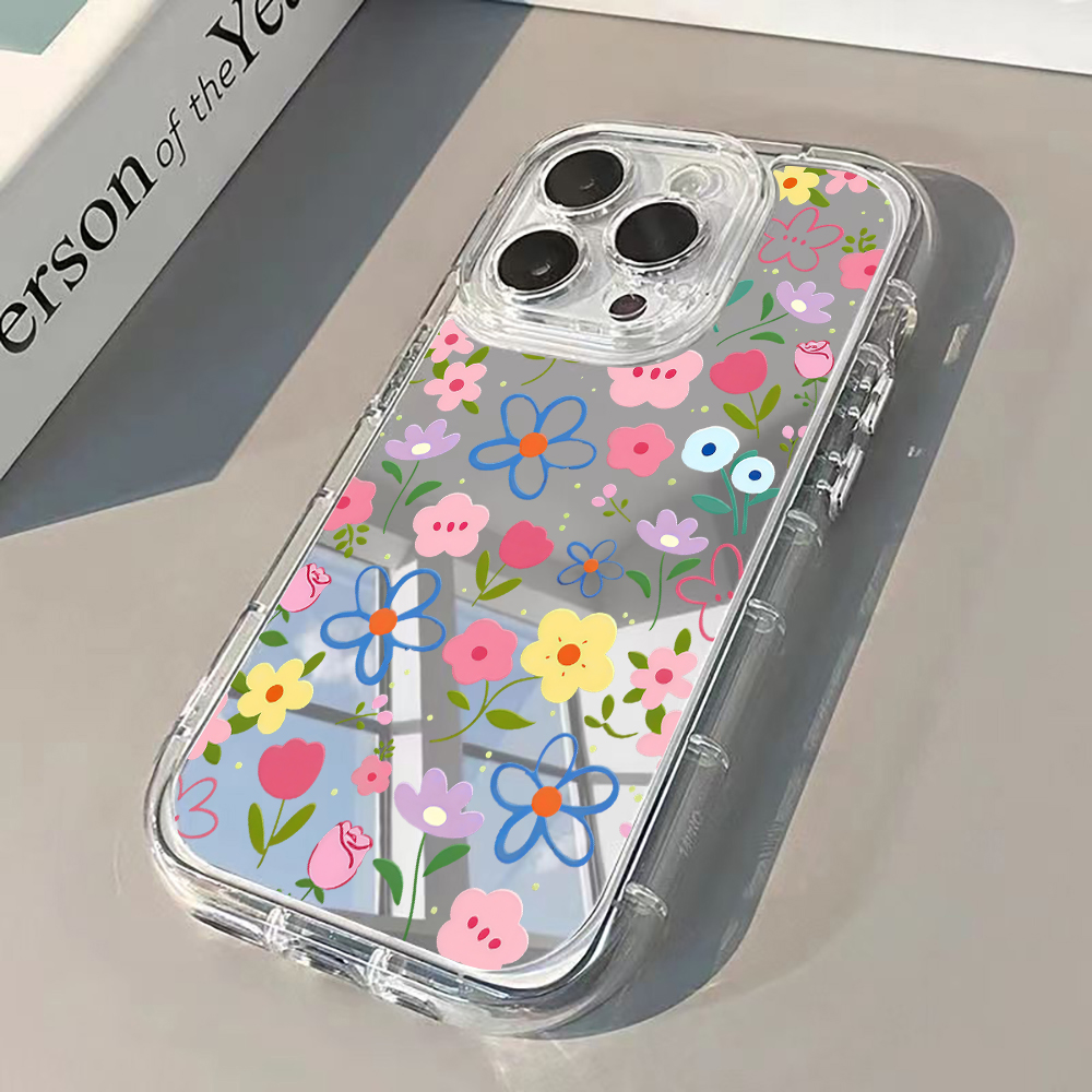 Phone Accessories Iphone - 한국 스타일 꽃무늬 실버 미러 폰