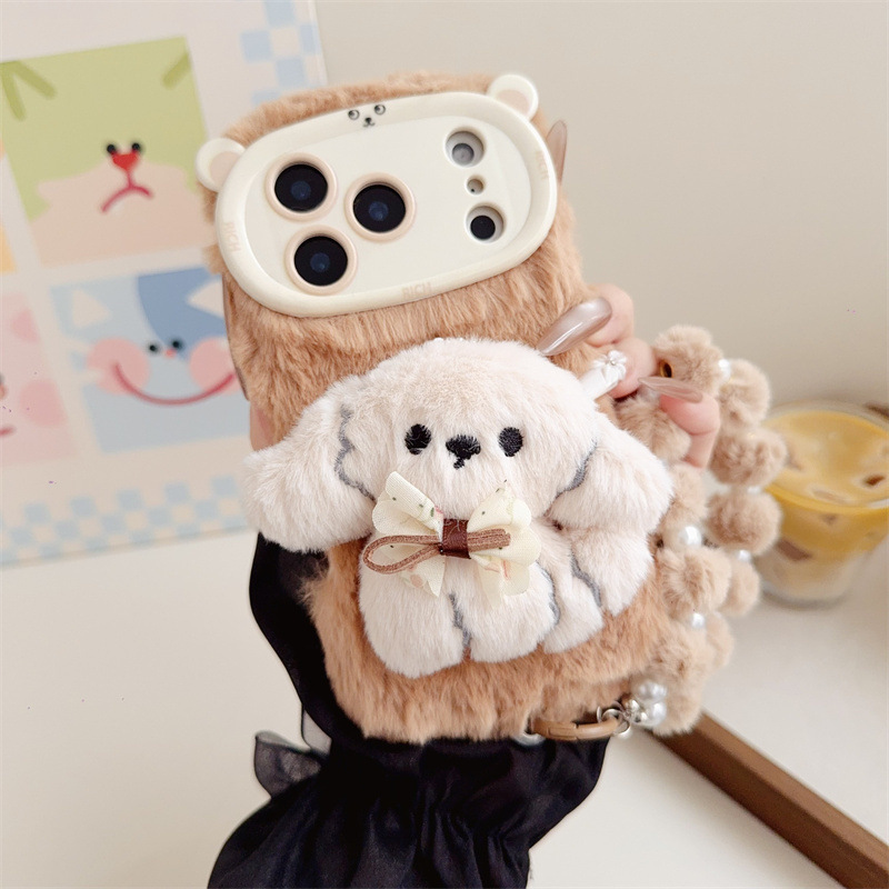 3D 만화 리본 강아지 따뜻하고 폭신한 플러시 폰 케이 - Phone Accessories Iphone 리뷰 및 가격