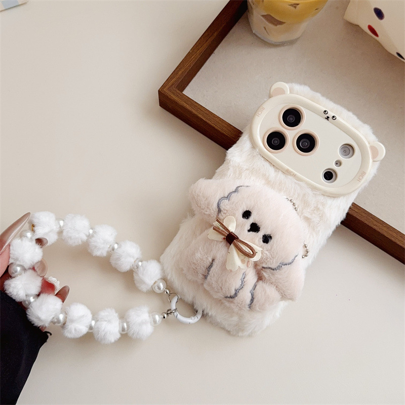 3D 만화 리본 강아지 따뜻하고 폭신한 플러시 폰 케이 - Phone Accessories Iphone 리뷰 및 가격